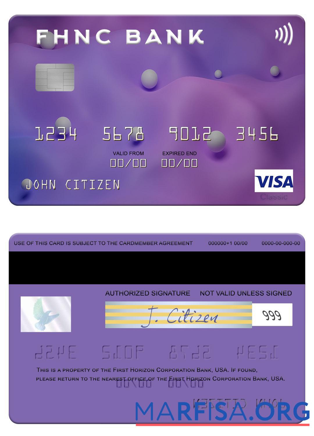 Downloadable USA First Horizon National Corporation Bank visa card download for verification